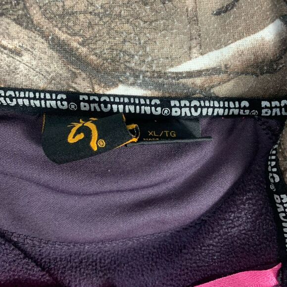 Browning Ladies 3/4 zip top brown/ camouflage pink piping  Size XL - Picture 4 of 8